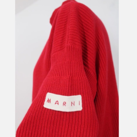 Marni IT 40 Red Wool Rib Knit Mock Neck Contrast Trim Chunky Sweater Italy - Picture 6 of 11